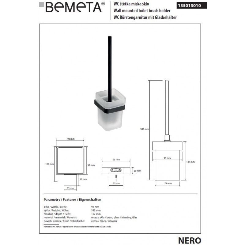 Scopino NERO brush in ottone nero e vetro 38,5 cm