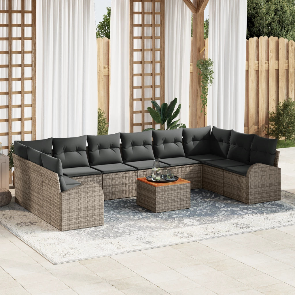 Set Divano Giardino 11 Pezzi con Cuscini Grigio Polyrattan Acacia