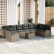 Set Divano Giardino 11 Pezzi con Cuscini Grigio Polyrattan Acacia