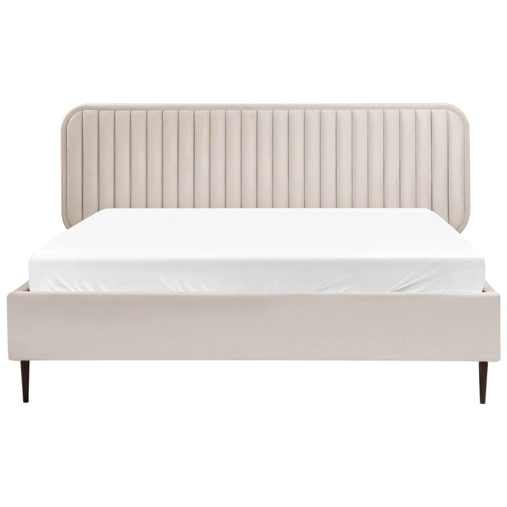 Letto matrimoniale UE Beige Rivestimento in velluto 160 x 200 cm Telaio Poggiatesta Gambe in metallo Design moderno Camera da letto