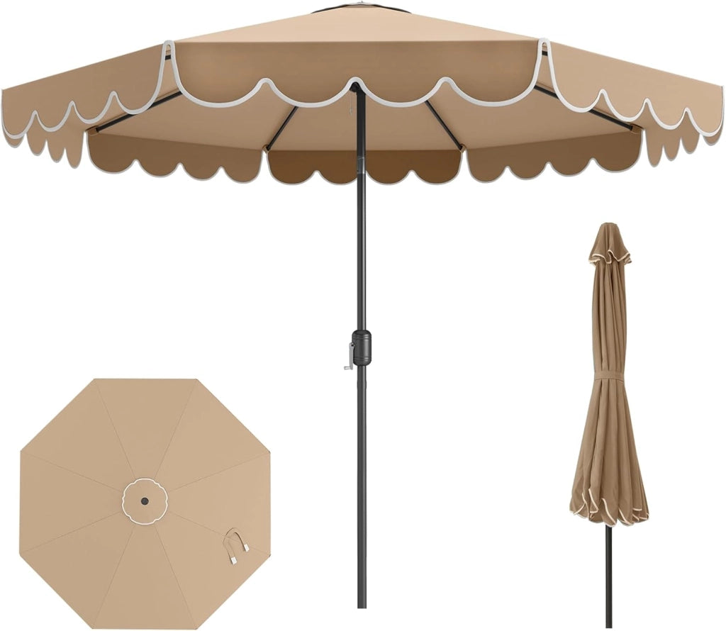 Ombrellone da Giardino 3 x 3 m, Ombrellone Parasole con Manovella e Balze, Inclinabile a 35°, con 8 Osse per Esterno da Balcone, Spiaggia, Terrazzo