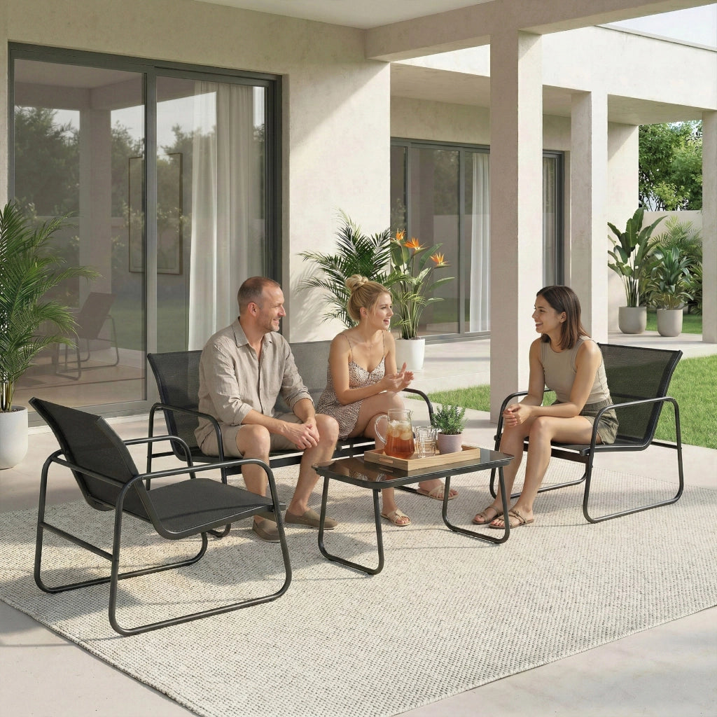 Set giardino 4 pezzi con divano, poltrone e tavolino ¨C zephmum ¨C grigio scuro e nero