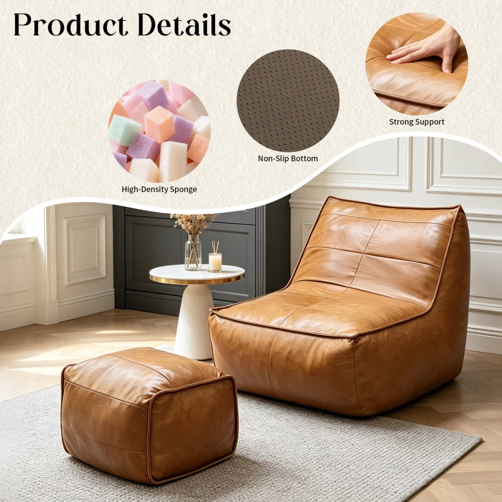 Fauteuil pouf ergonomico con poggiapiedi per relax prolungato design compatto in tessuto tecnico marrone