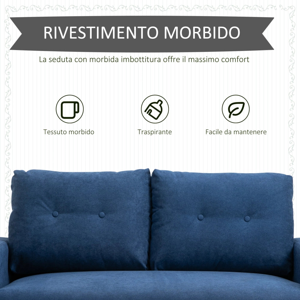 Divano 2 Posti 145x76x88 cm in Tessuto Trapuntato Blu