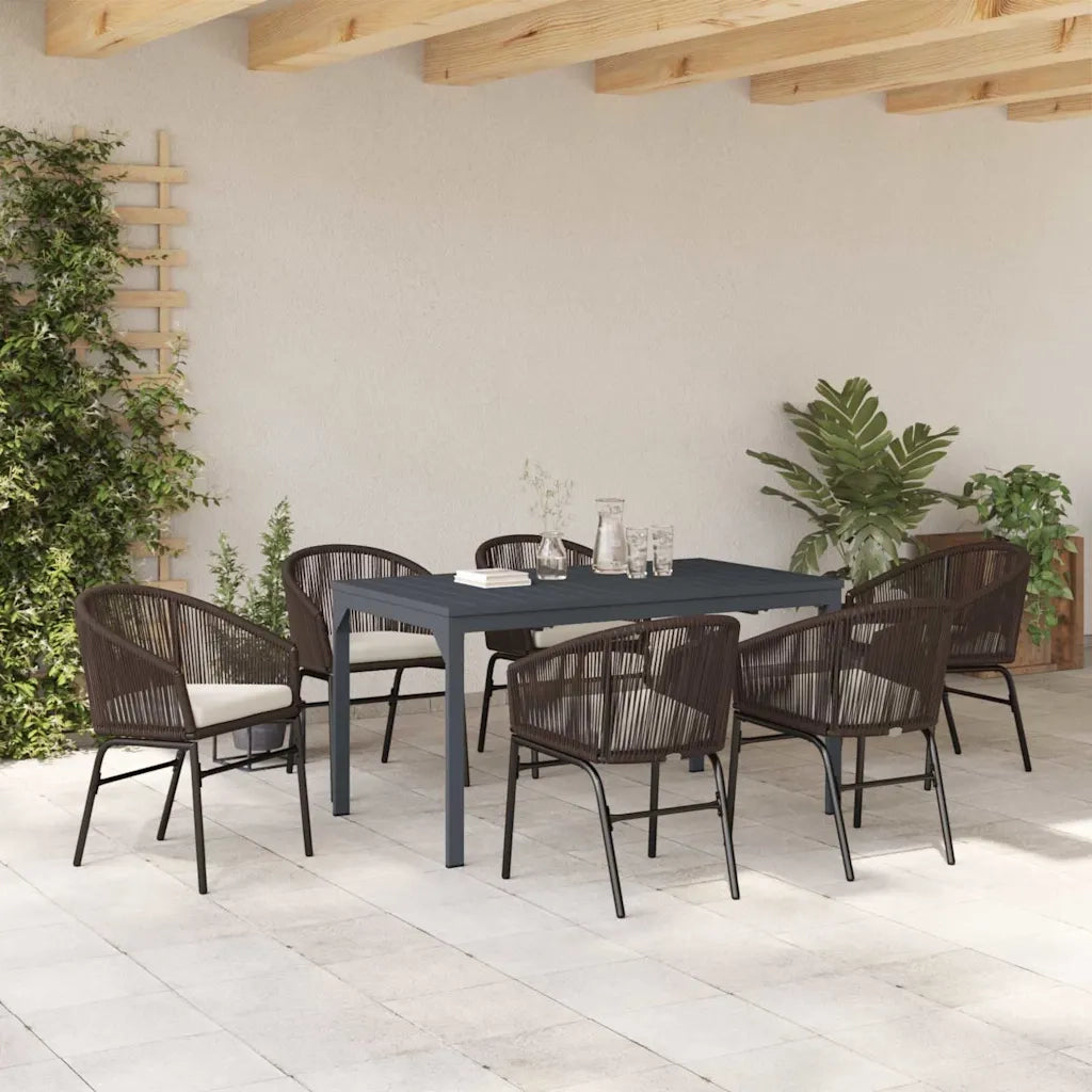 Set da Pranzo per Giardino 7 pcs Marrone polyrattan