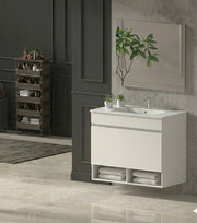 Mobile Bagno NEBARI Già Montato 1 cassetto, lavabo e specchio Bianco lucido 100x40 cm