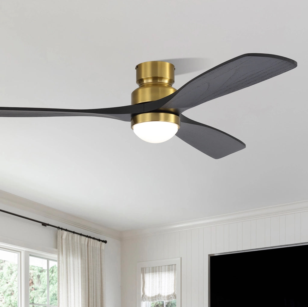 Ventilatore da soffitto reversibile con LED dimmerabile; motore DC; telecomando; legno oro