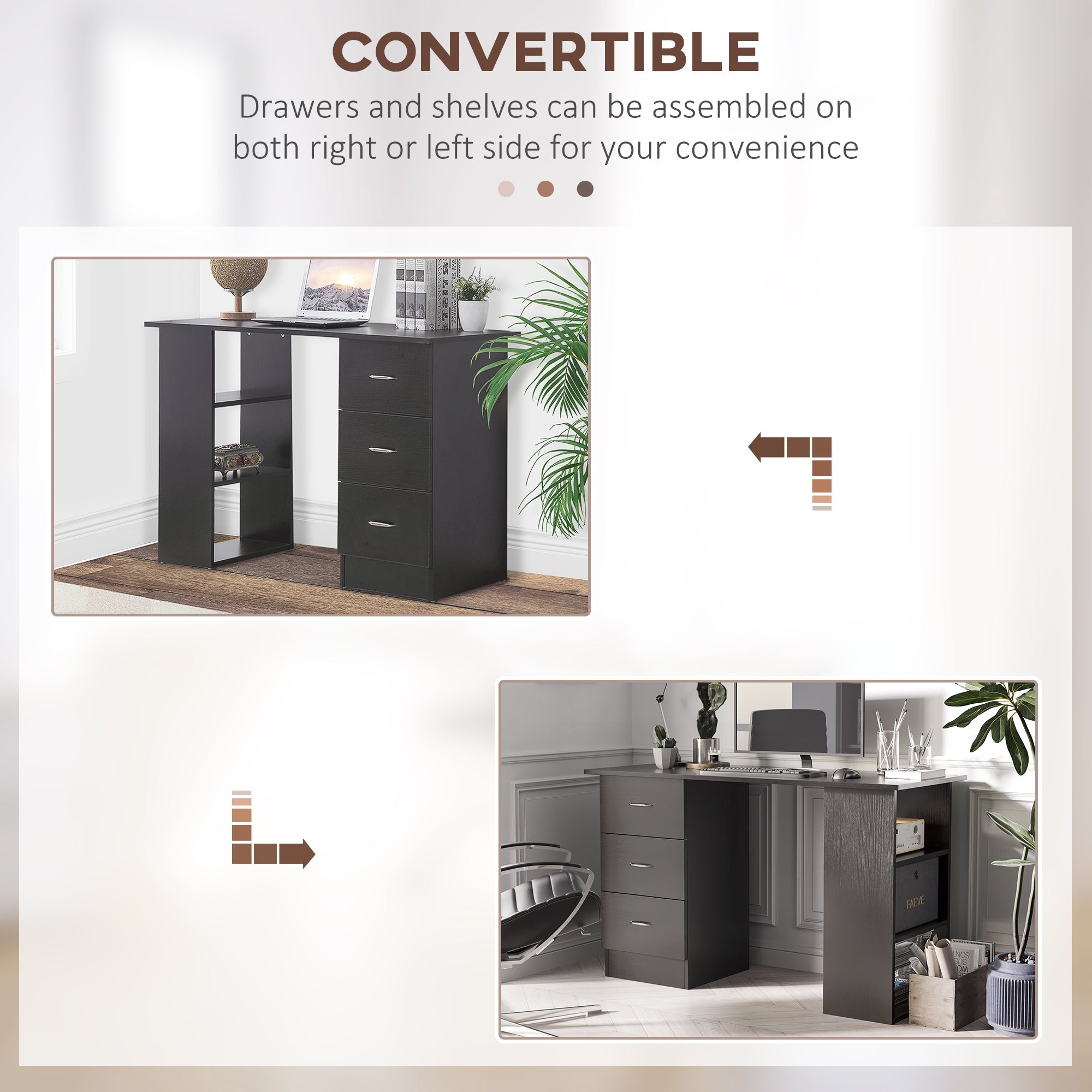 Scrivania PC da Ufficio 3 Ripiani 3 Cassetti 120x49x72 cm in Legno MDF Nera