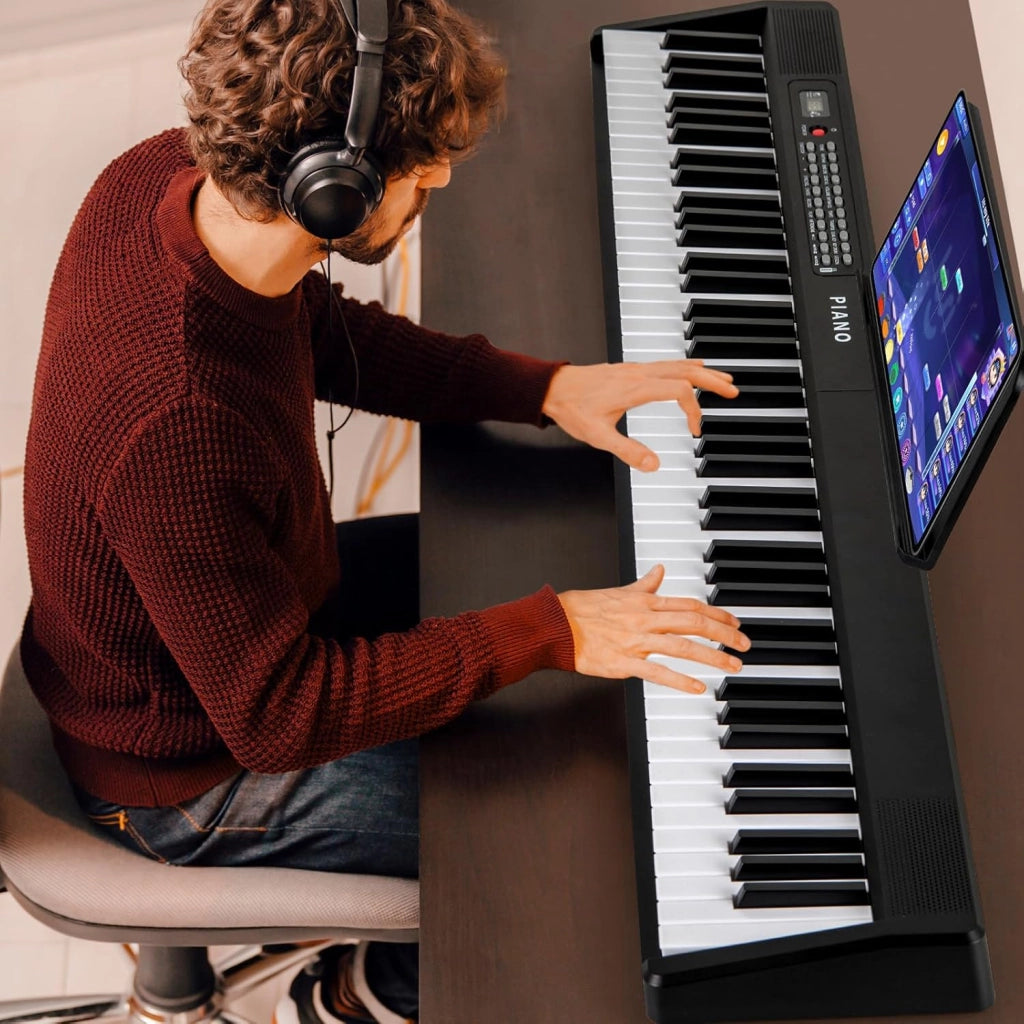 Pianoforte Digitale 88 Tasti Pieghevole, con MIDI Wireless, Altoparlanti Doppii, 1000 Timbri E Ritmi, Tastiera Elettronica Semi-Pesato, Pianola Facile da Trasportare con Borsa (Nero)