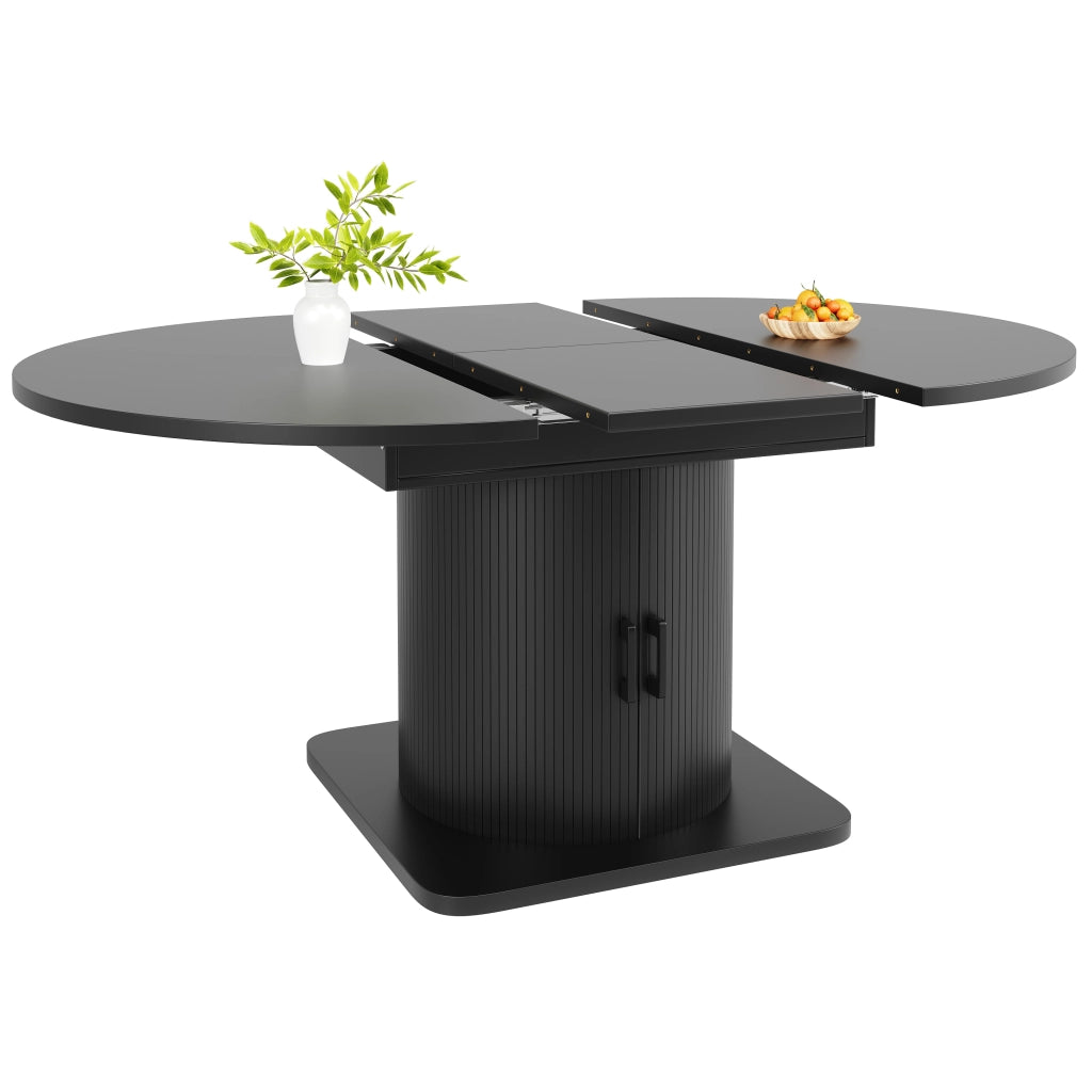 Tavolo allungabile con vano contenitore; ripiani removibili e portabicchieri; per cucina; in MDF e metallo; nero; 118 × 118 × 76 cm