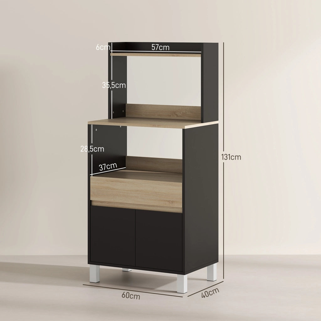 Mobile da cucina con ripiani e cassetto ¨C zephmum ¨C quercia e nero 60x40x131 cm