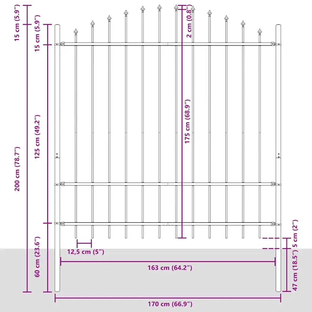 Recinzione da Giardino Woerden con Punta a Lancia in Acciaio 170x175 cm Nero 144944