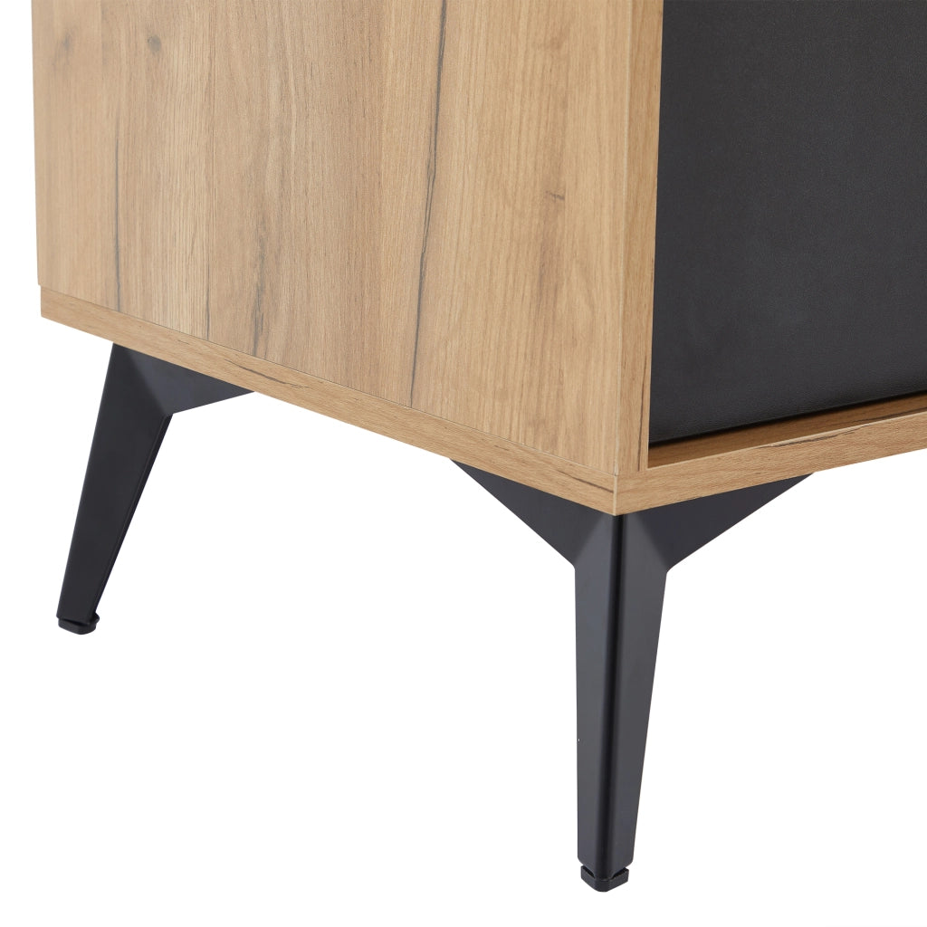 Mobile TV con 3 ante e 4 vani aperti; passacavi e piedi regolabili; per soggiorno; 180 × 40 × 50 cm; in truciolare; nero e marrone