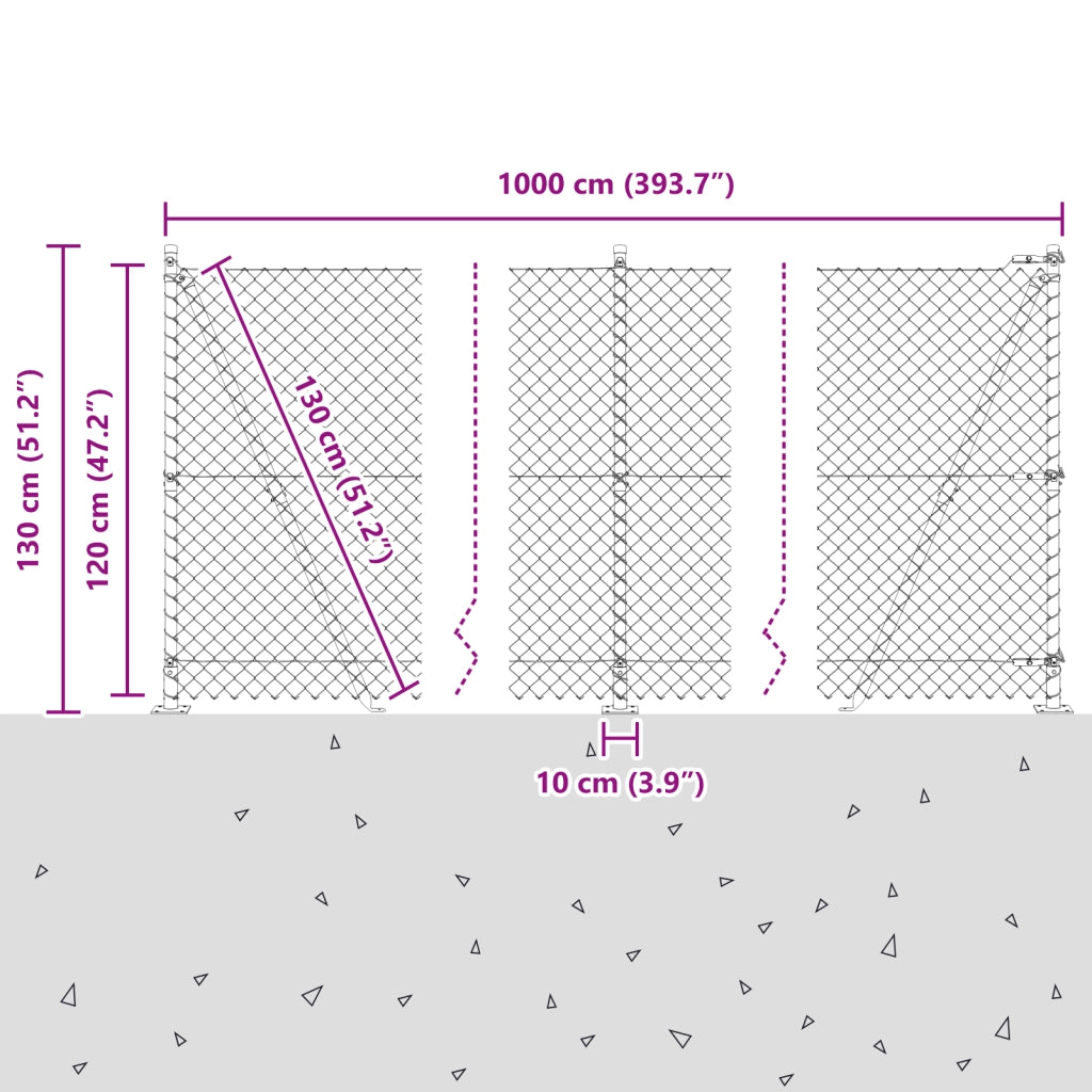 Recinzione a Maglia con 7 Poste Flangiate 1,2x10 m in Acciaio Zincato