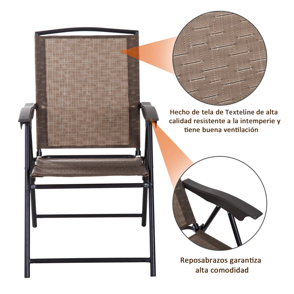 Set Tavolo e 2 Sedie da Giardino ¨C zephmum ¨C Pieghevole, Schienale Regolabile, Textile, Acciaio, Marrone