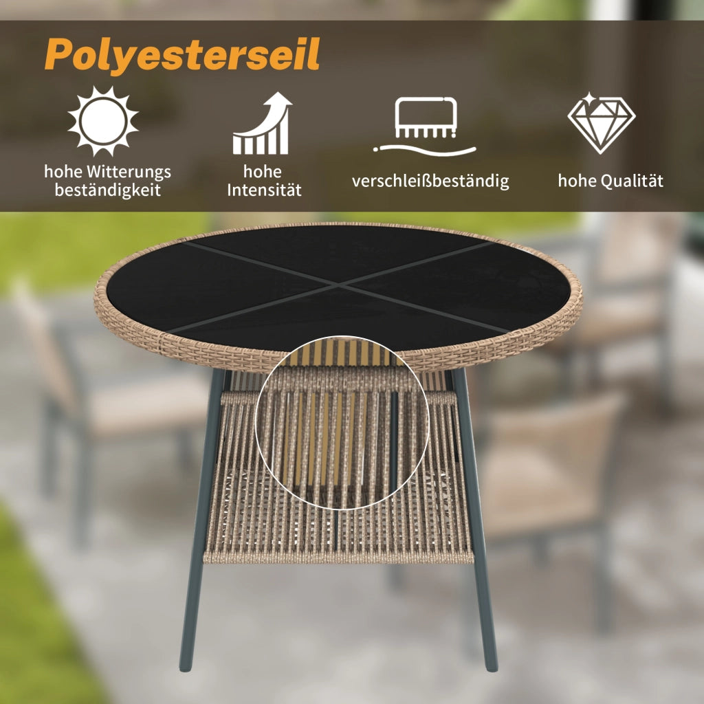Set da pranzo per esterni da 5 pezzi con tavolo rotondo e 4 sedie in ferro e vetro temperato grigio