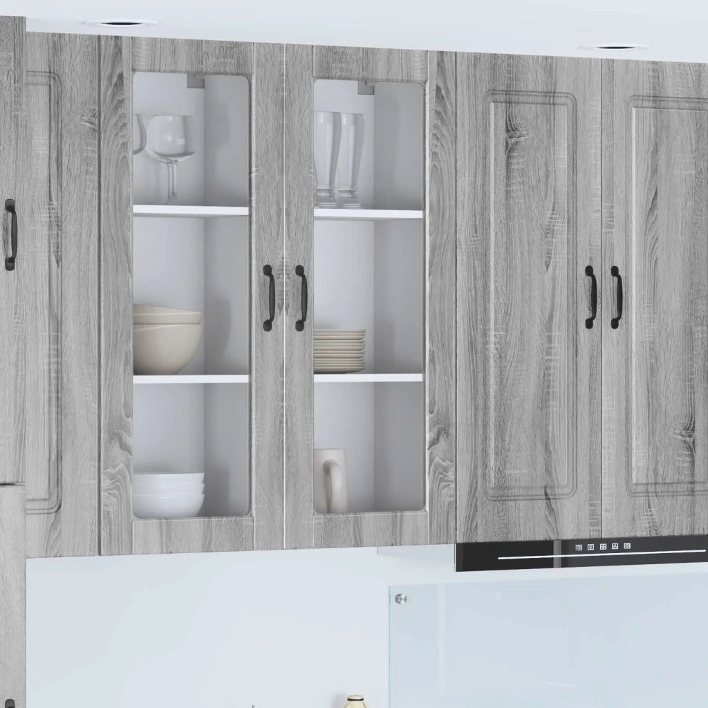 Pensile da cucina | Mobile in vetro da parete PORTO Grigio Sonoma 40 x 31 x 100 cm