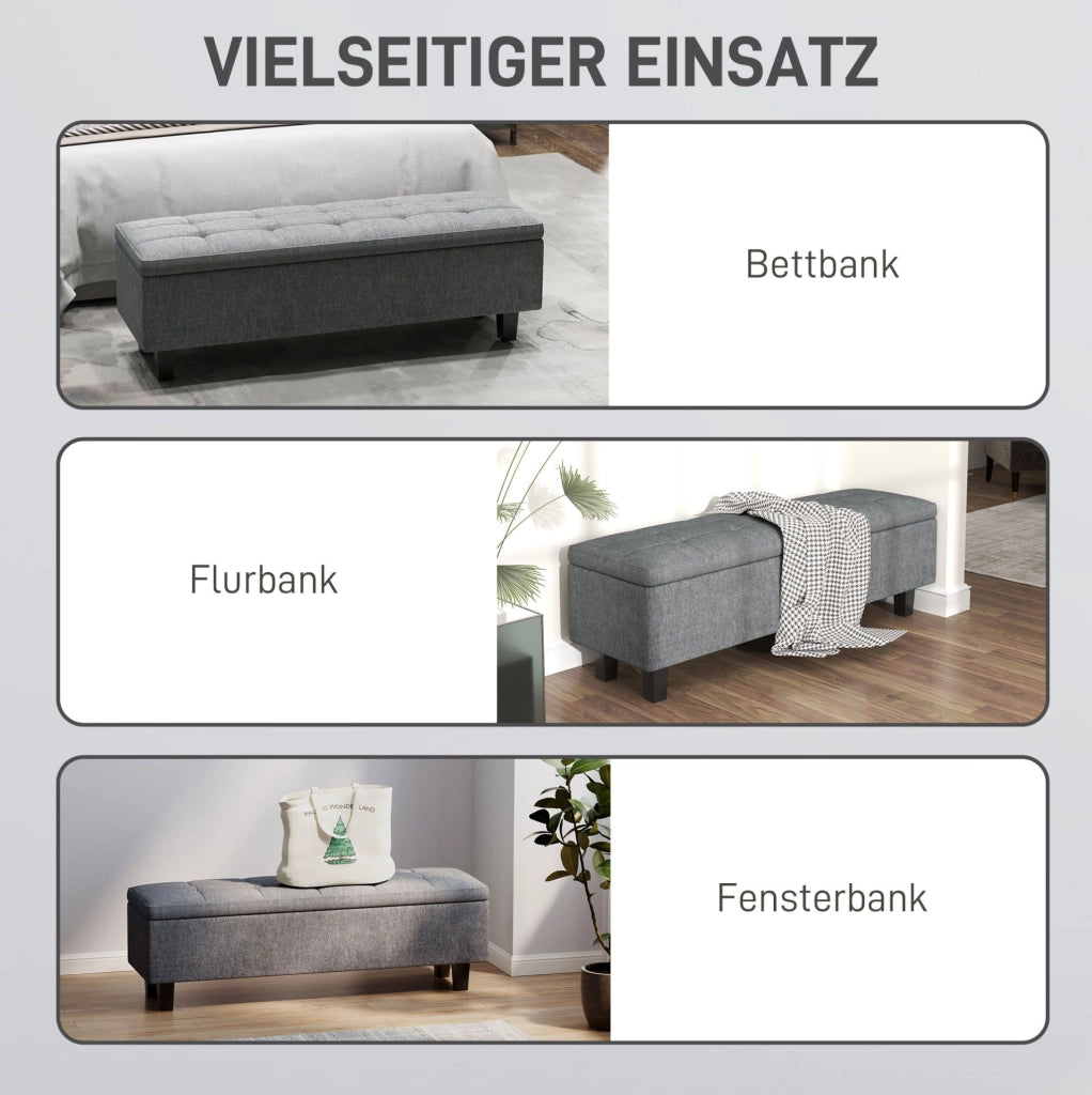 Panca imbottita con contenitore grigio scuro, 138 cm