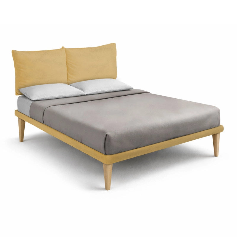 Letto imbottito Matrimoniale 160x200 cm Soft - Con rete,Microfibra,Ocra