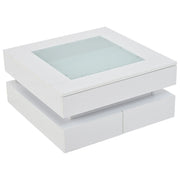 TAVOLINO DA SALOTTO 70 x 70 x 35 cm Bianco lucido con LED e 3 cassetti