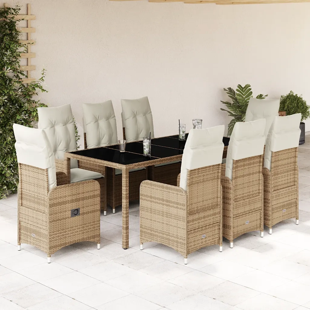 vidaXL Set da Bistrò da Giardino 9 pz con Cuscini Beige in Polyrattan