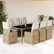 vidaXL Set da Bistrò da Giardino 9 pz con Cuscini Beige in Polyrattan
