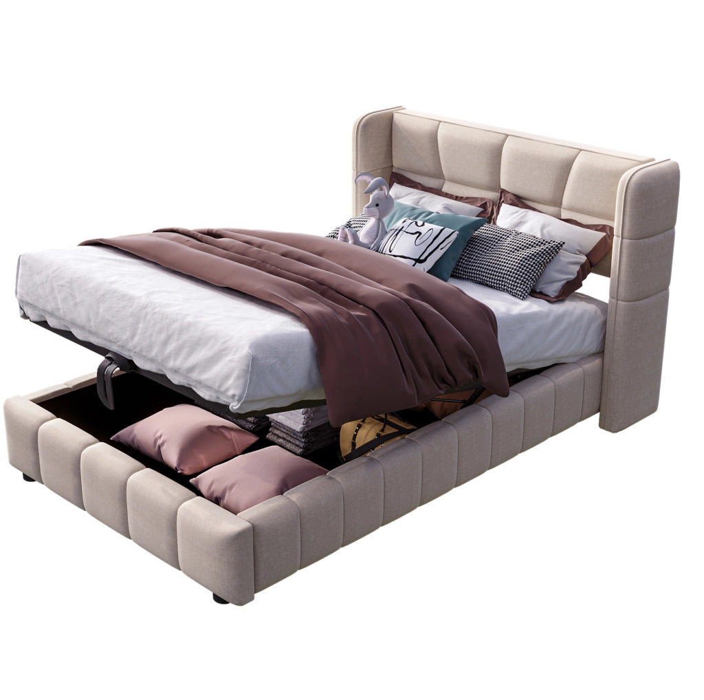 Letto imbottito 90x200 cm con contenitore, beige