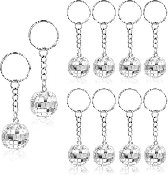 10 pezzi di mini-disco piastrini per chiavi - accessori da festa per anni 70/80 - Halloween Natale - argento 2 cm.