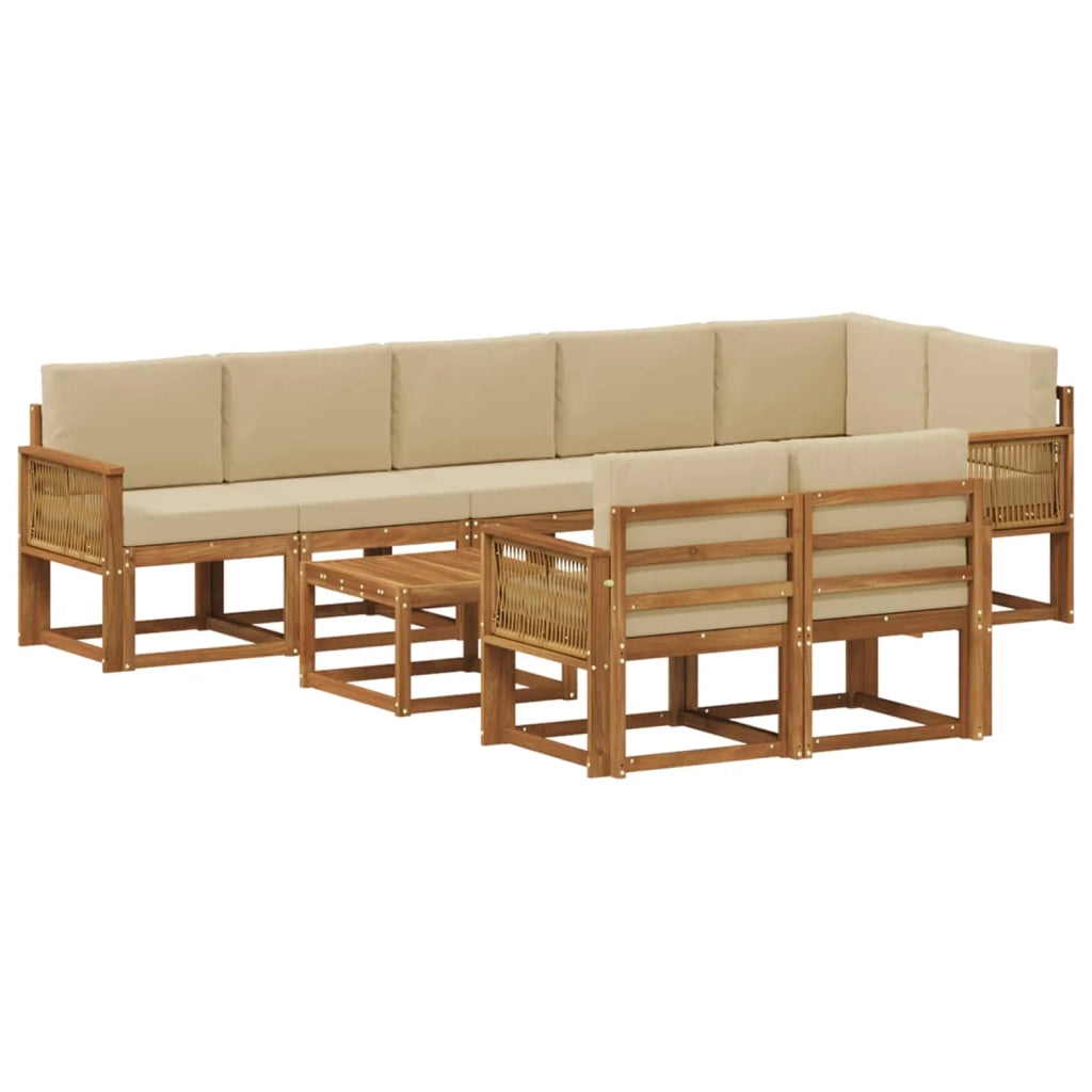 Set di divani da esterno 9 pz Naturale e Beige Poliestere 3385339