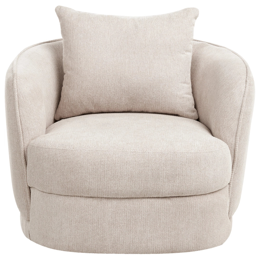 Poltrona Beige Chiaro Poliestere Cuscino Girevole Sfoderabile Schienale Rotondo Stile Retro Glam Soggiorno