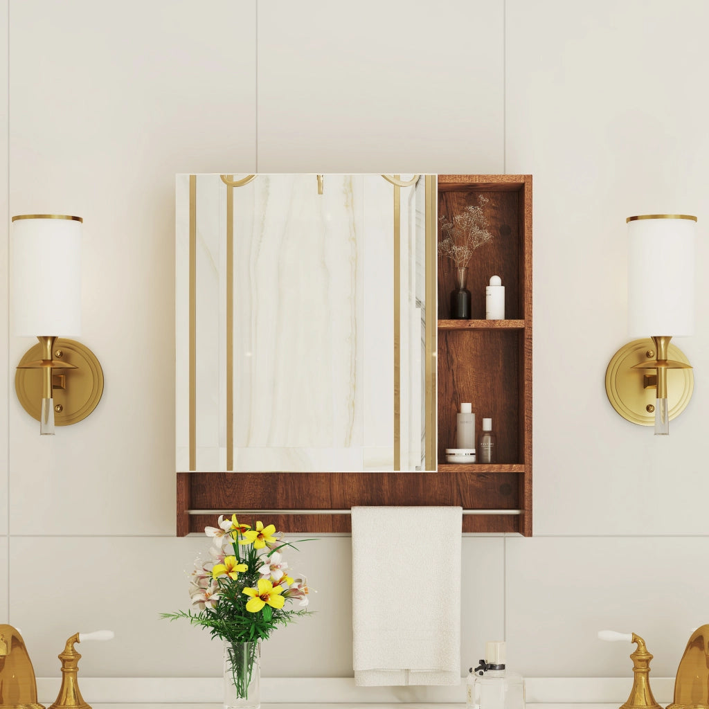 ARMADIO BAGNO Con specchio e ripiani aperti Noce MDF