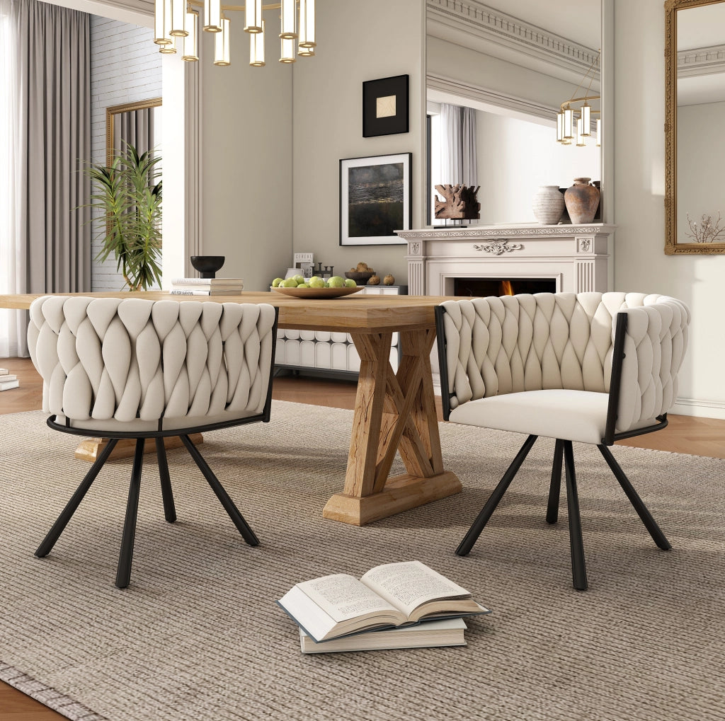 Set di 4 sedie girevoli da pranzo con schienale ergonomico in velluto beige