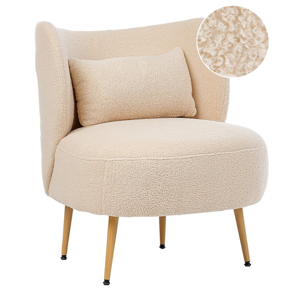 Poltrona da salotto con schienale curvo  boucle beige stile glam elegante soggiorno