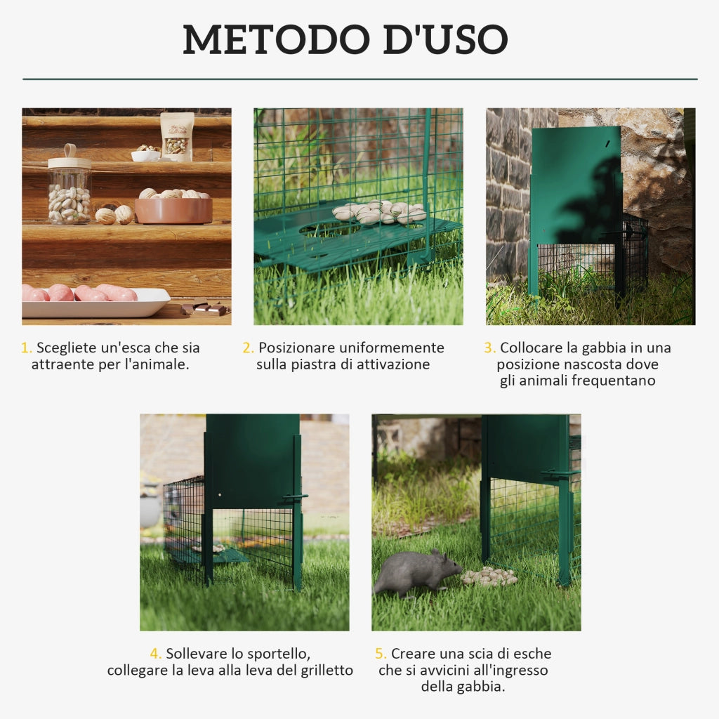 Gabbia Trappola per Animali Piccoli ¨C Zephmum ¨C 80x25x30 cm Verde Scuro