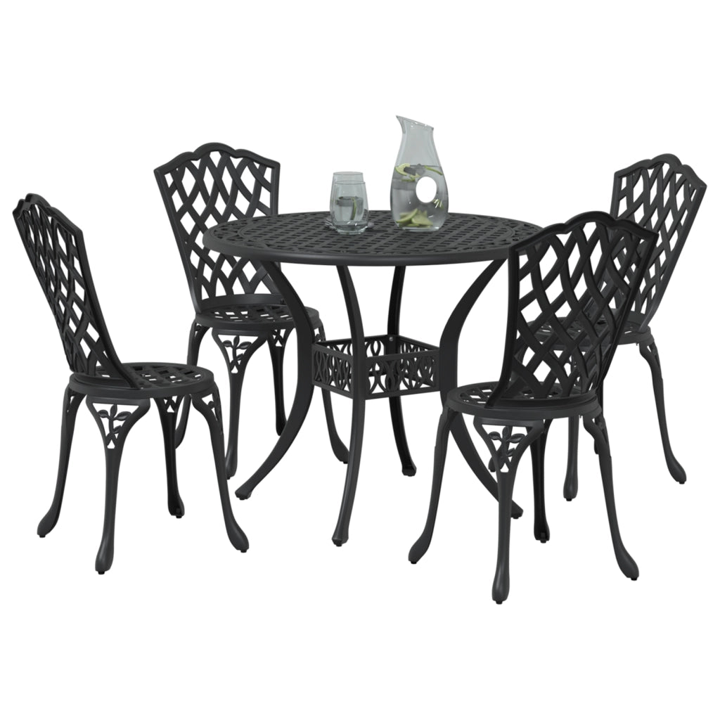 Set da pranzo da giardino in 5 pezzi in alluminio pressofuso nero