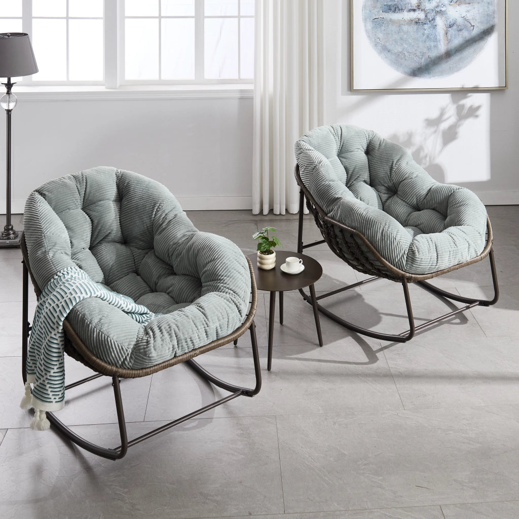 SEDIA A DONDOLO OUTDOOR 78x106x90 cm Verde in rattan sintetico e acciaio con cuscino
