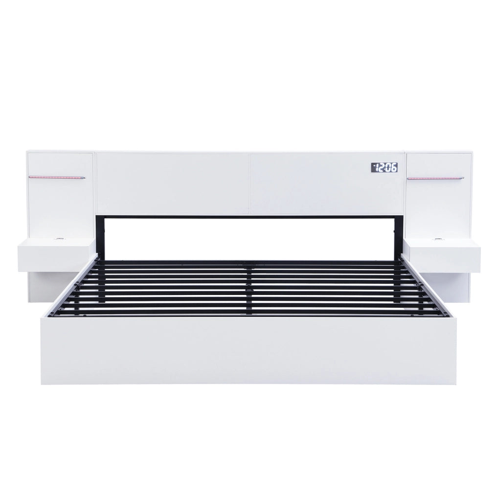 Letto 180x200 cm con Bluetooth; orologio elettronico; luci LED e USB in MDF bianco