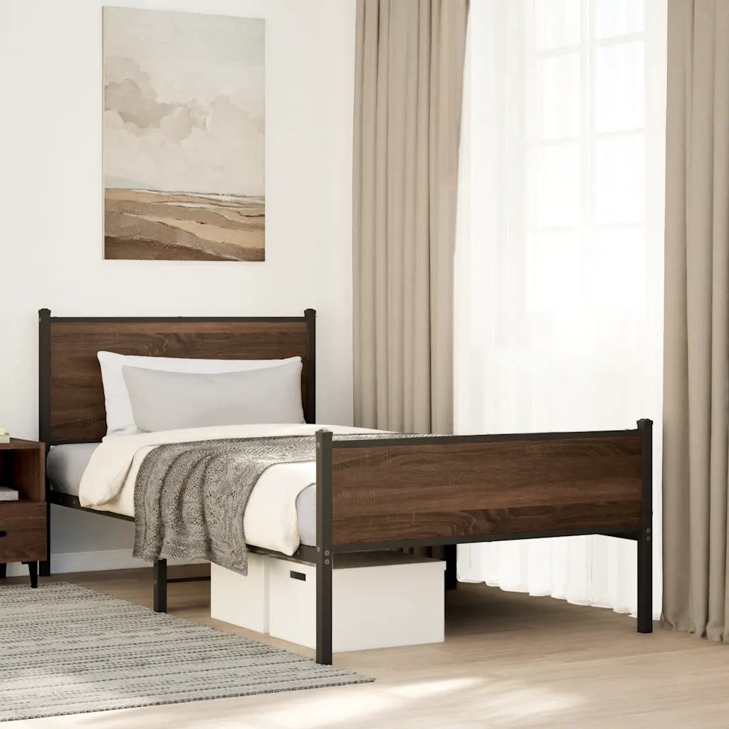 vidaXL Giroletto senza Materasso in Metallo Rovere Marrone 100x200 cm
