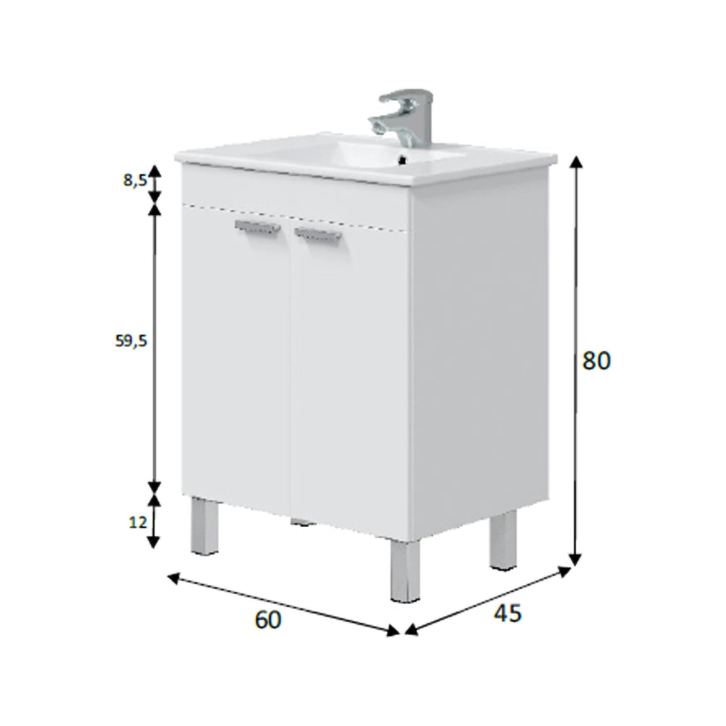 Polino, Mobile Sottolavabo 2 Ante, 60x45x80h cm Bianco Lucido