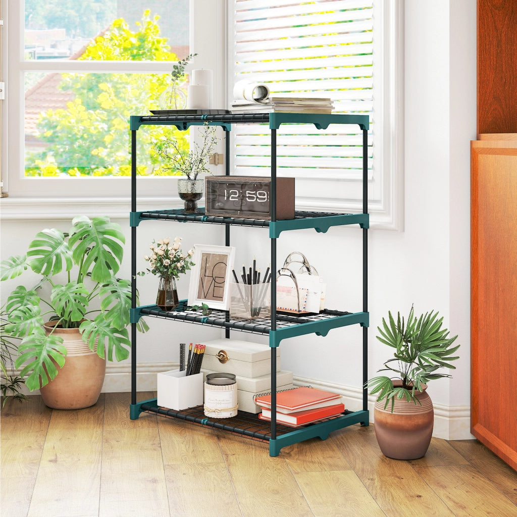 Portapiante a 4 Livelli Aperti 67x49x105 cm in Acciaio e Plastica Verde Scuro