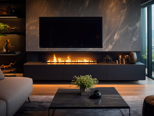 Bruciatore a Bioetanolo da Incasso 200x32x15 cm Insert Slim 2000 Nero con Vetro