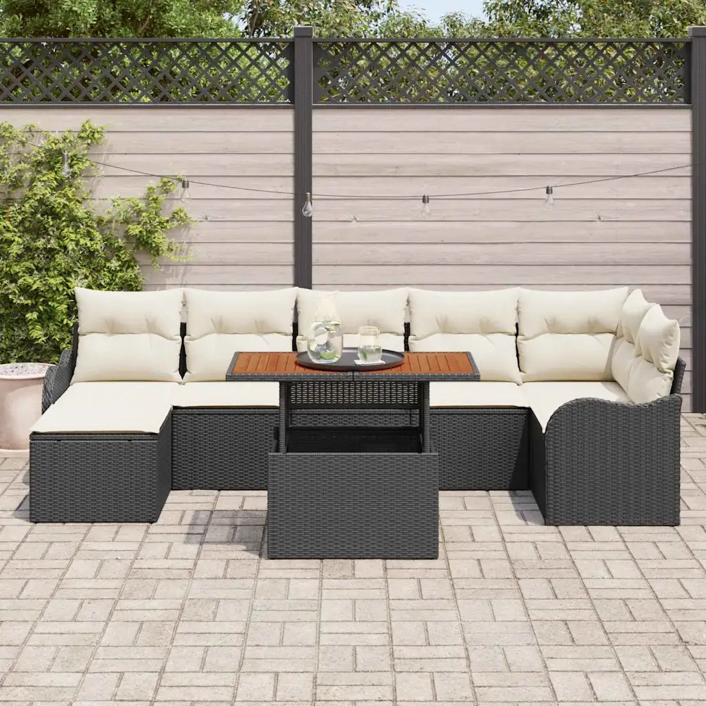 Set Divano da Giardino con cuscino 8 pcs Nero e crema