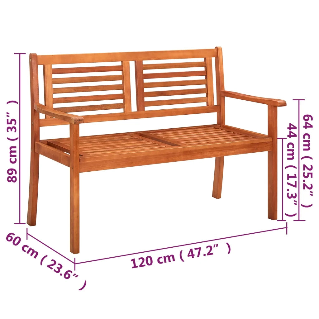 Panchina da Giardino 2 Posti e Cuscino 120cm Massello Eucalipto 3060971