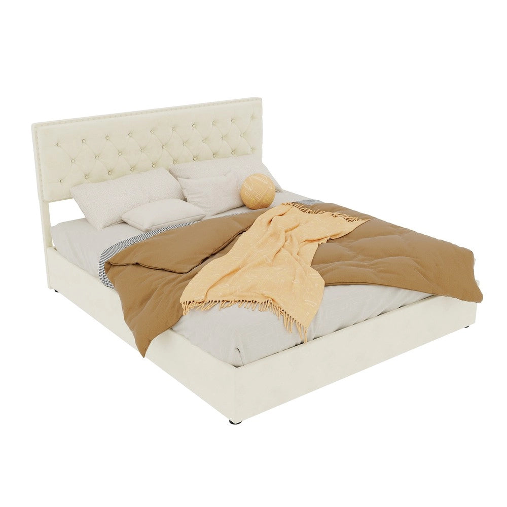 Letto Contenitore Imbottito con Materasso ¨C MINIMAL ¨C Velluto Beige 160x200