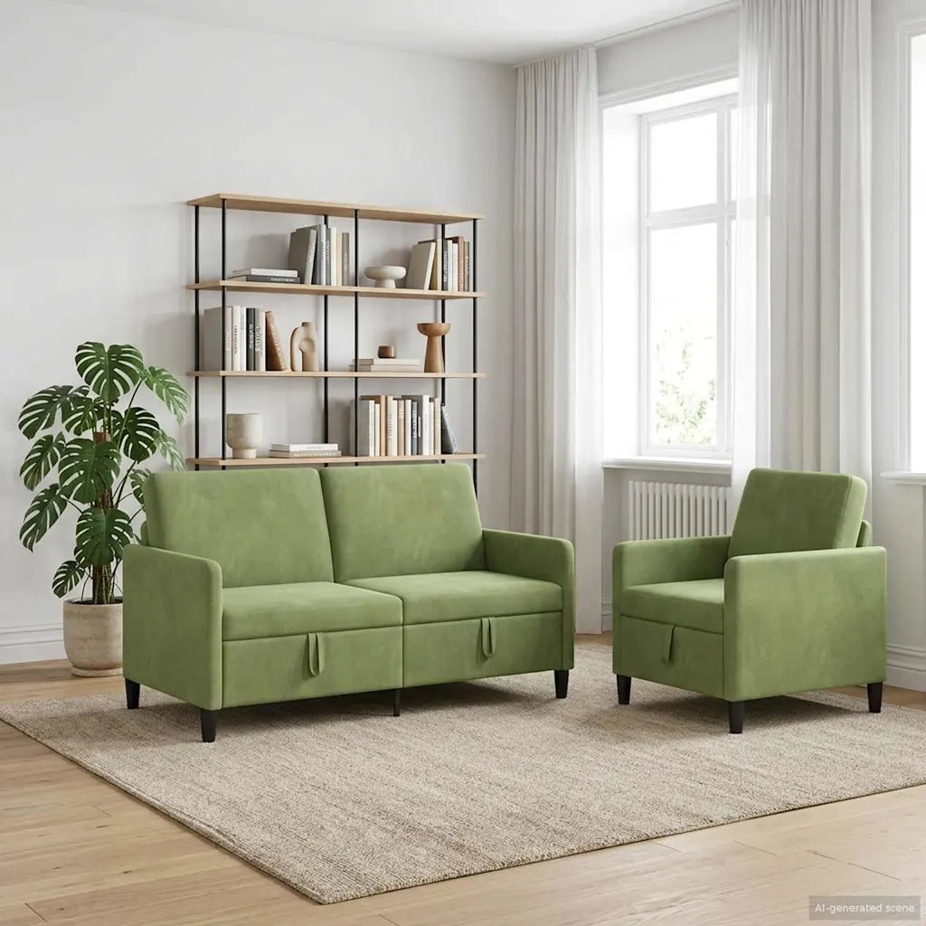 Set di Divani con Storage 2 pz Verde chiaro Poliestere 3429193