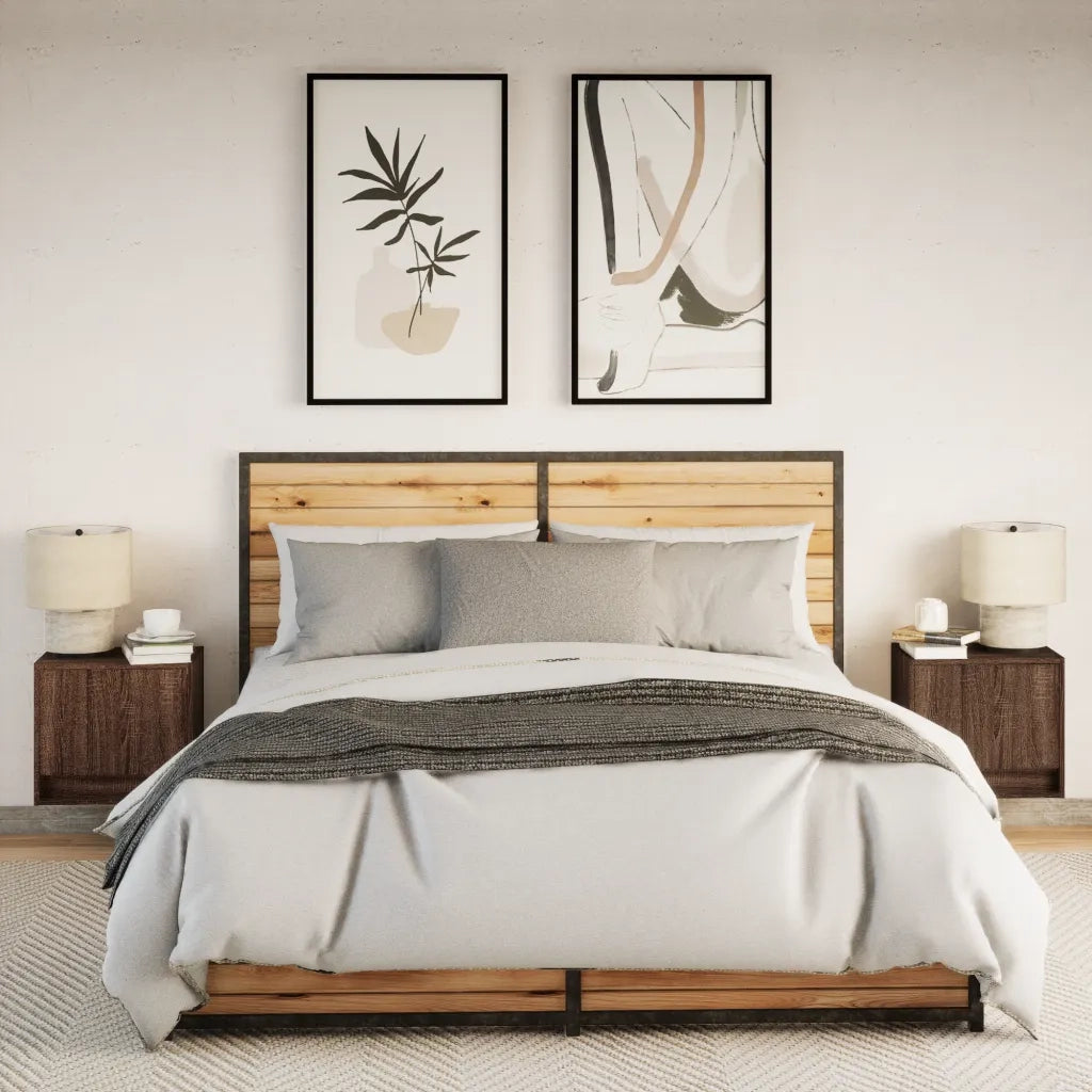 Comodini a Parete con luci LED 2 pz Rovere Marrone