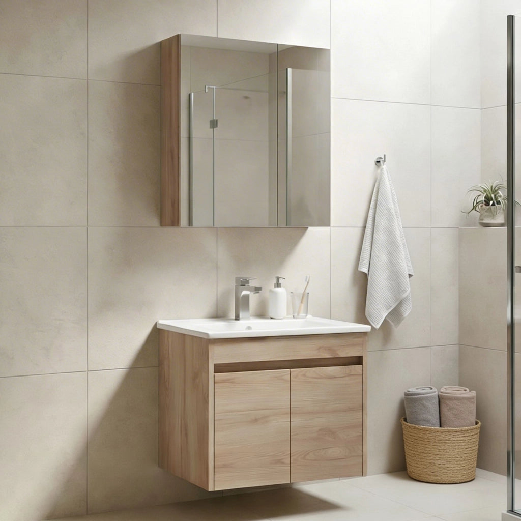 Set mobile lavabo con specchio (2 pezzi) "Side 65 v2" - 65 x 45 x 52 cm - Rovere
