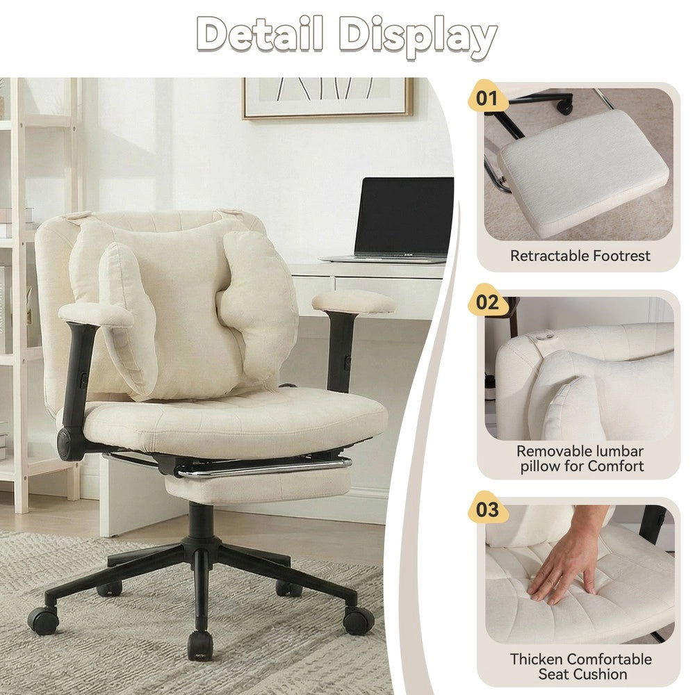 Sedia da Ufficio Girevole con Poggiapiedi e Braccioli ¨C MINIMAL ¨C Beige, Regolabile in Altezza