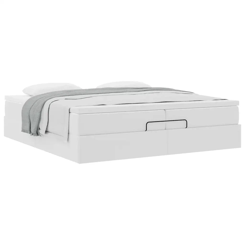 vidaXL Struttura Letto Pouf con Materassi Bianco 200x200 cm Similpelle