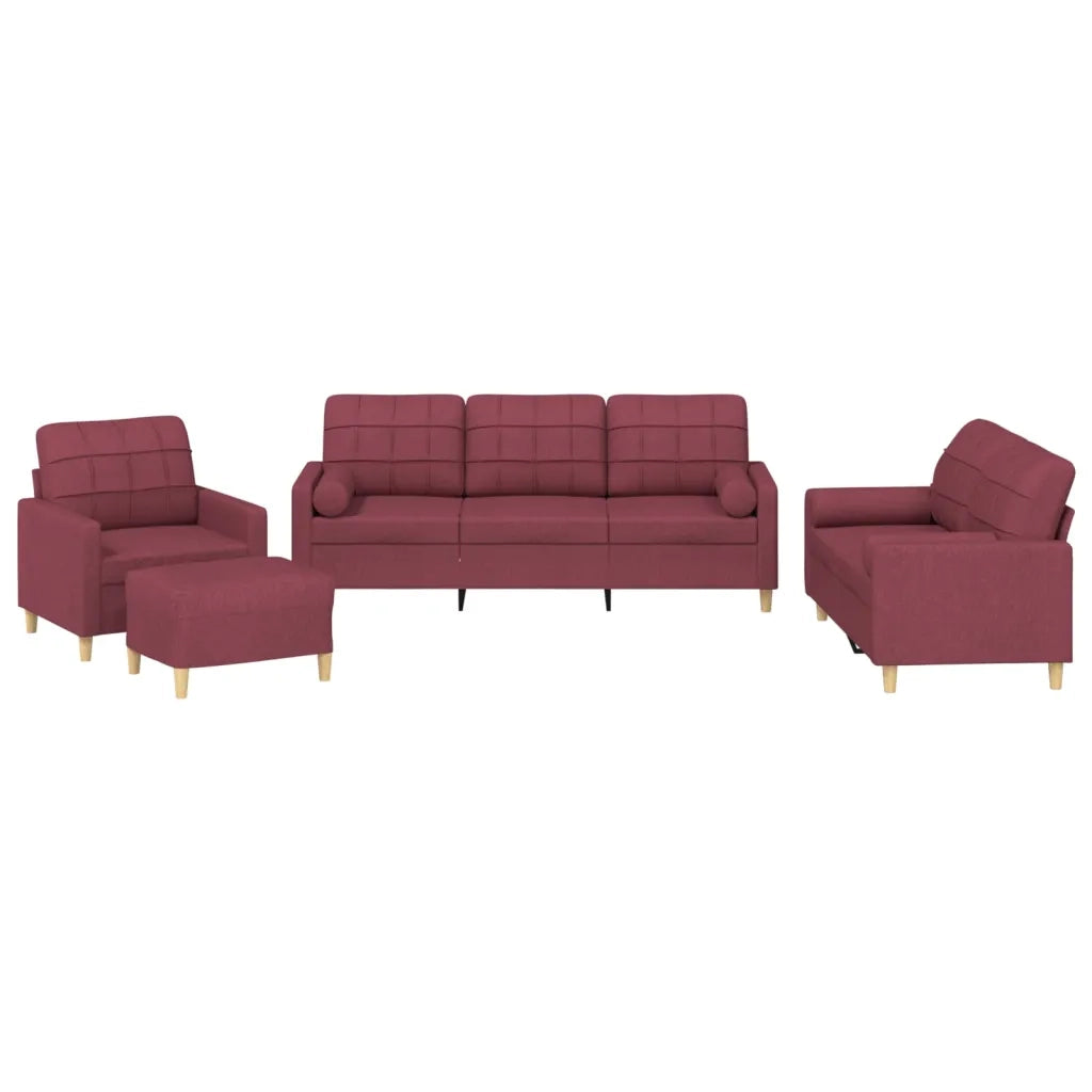Set di Divani 4 pz con Cuscini Rosso Vino in Tessuto